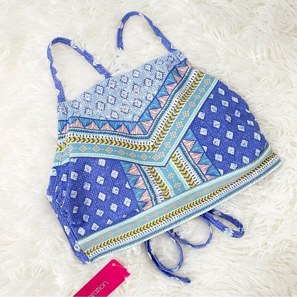 Patterned High Neck Bikini Top